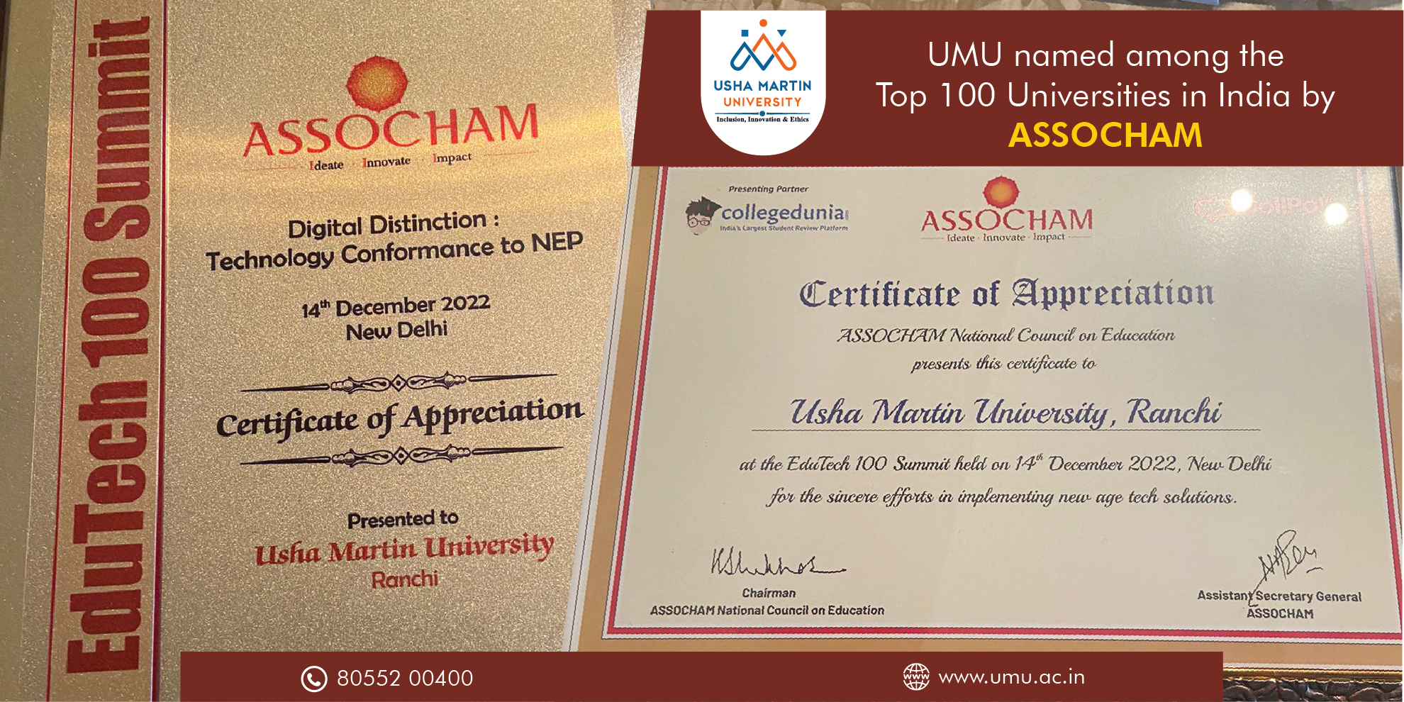 UMU named among the top 100 universities in India by ASSOCHAM