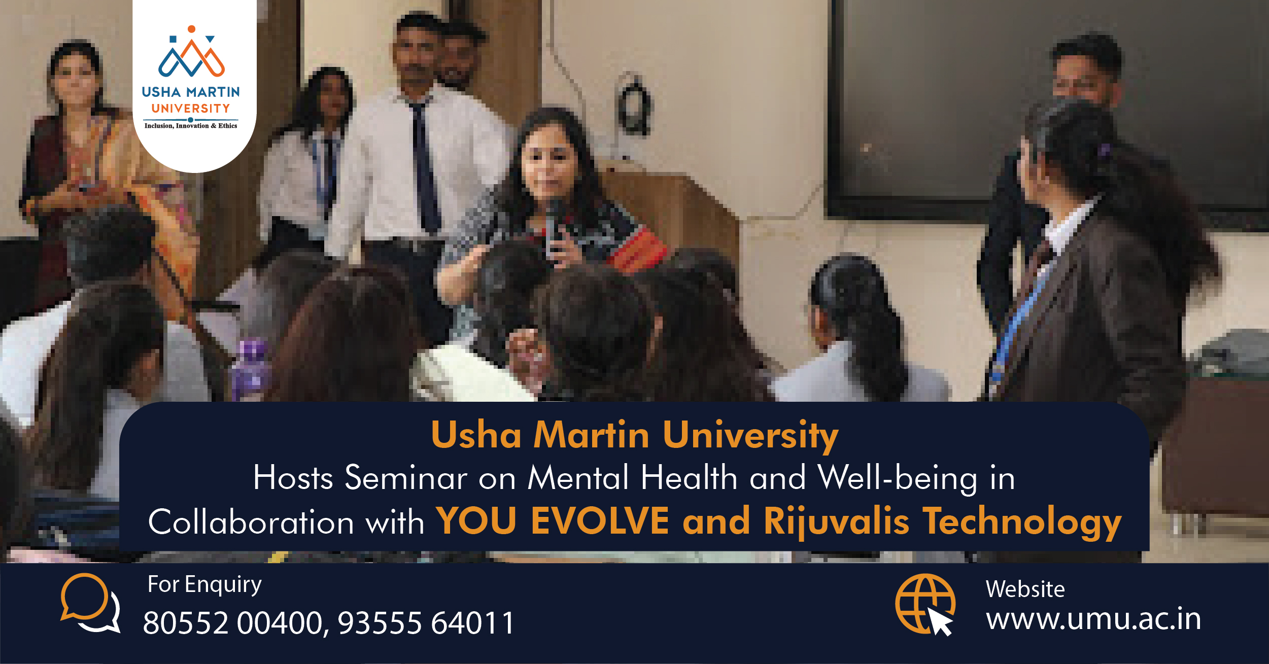 Usha Martin University Hosts Seminar on Mental Health and Well-being in Collaboration with YOU EVOLVE and Rijuvalis Technology