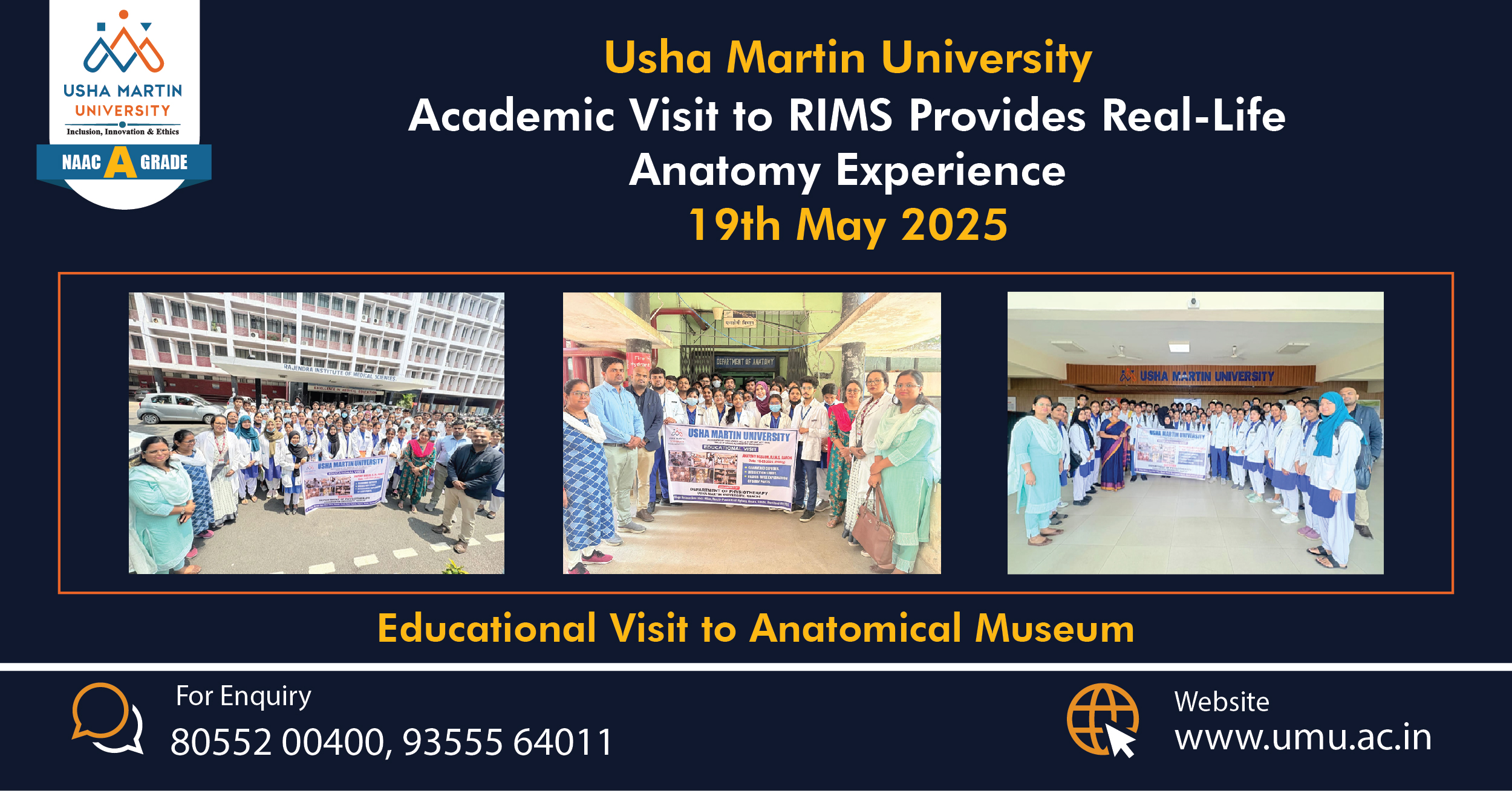 Usha Martin University’s Academic Visit to RIMS Provides Real-Life Anatomy Experience