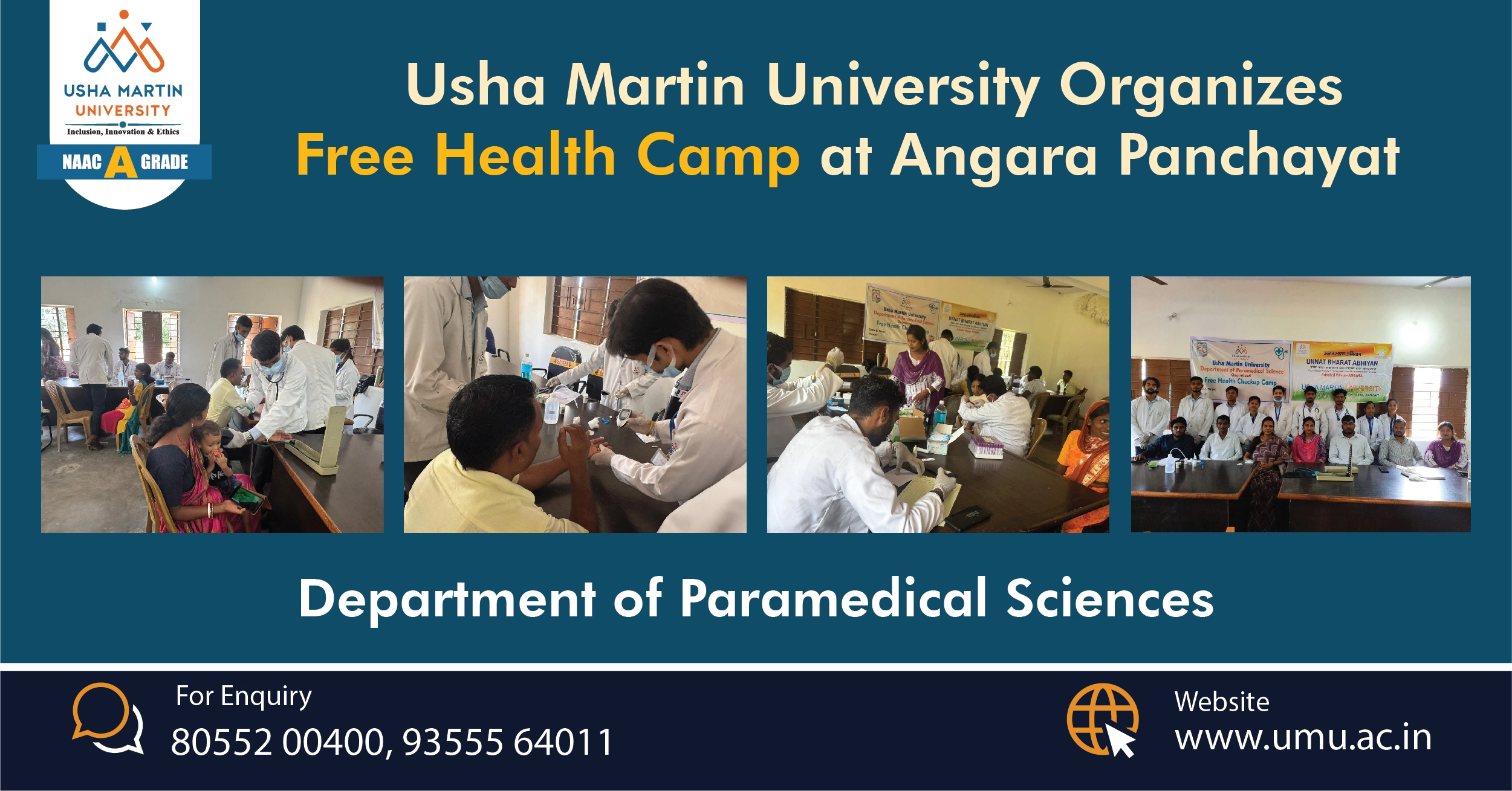 Usha Martin University Organizes Free Health Camp at Angara Panchayat