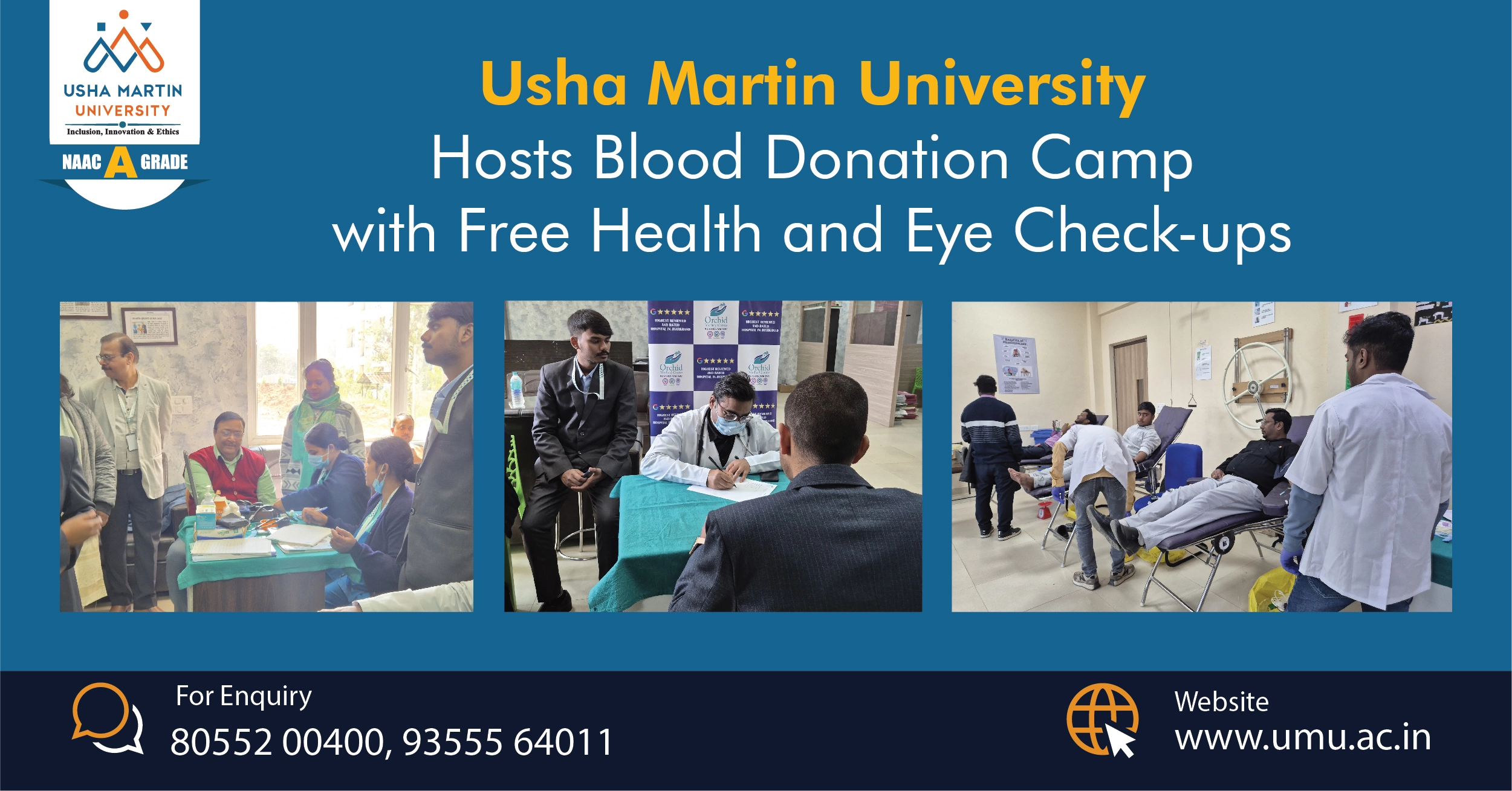 Usha Martin University Hosts Blood Donation Camp with Free Health and Eye Check-ups