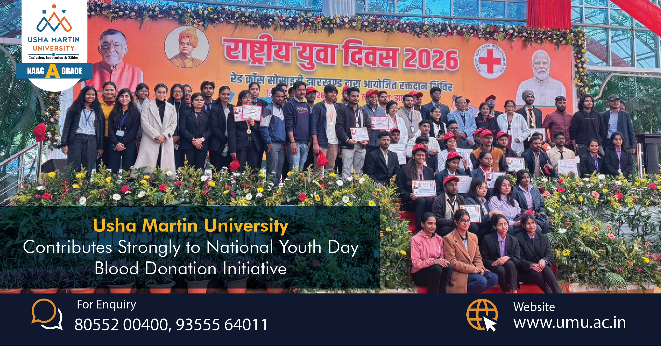 Usha Martin University Contributes Strongly to National Youth Day Blood Donation Initiative