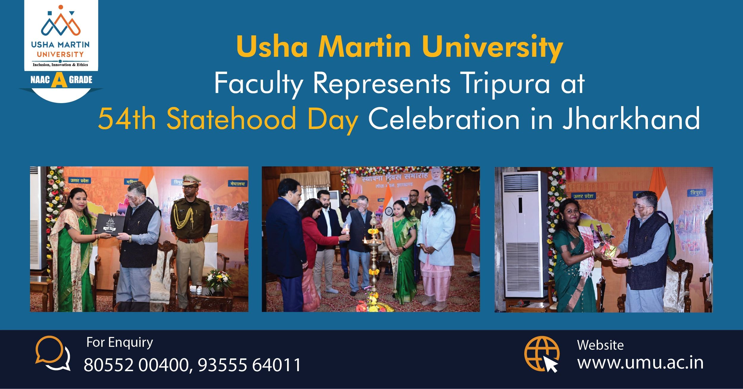UMU Faculty Represents Tripura at 54th Statehood Day Celebration in Jharkhand