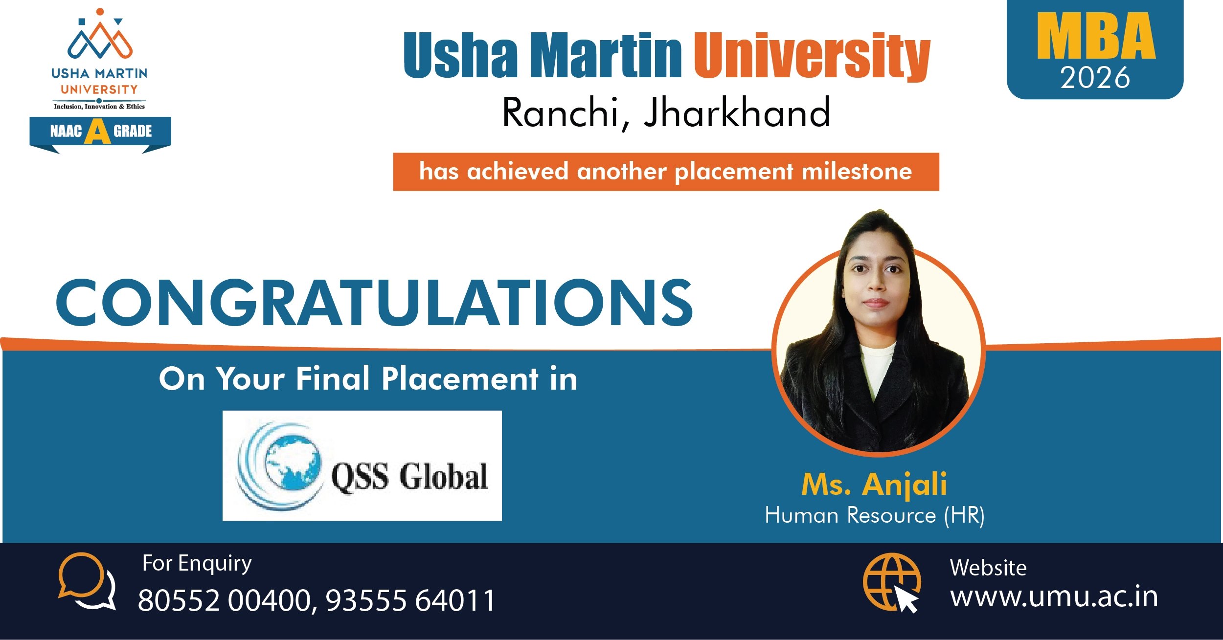 Usha Martin University MBA Student Secures Placement with QSS Global LLP