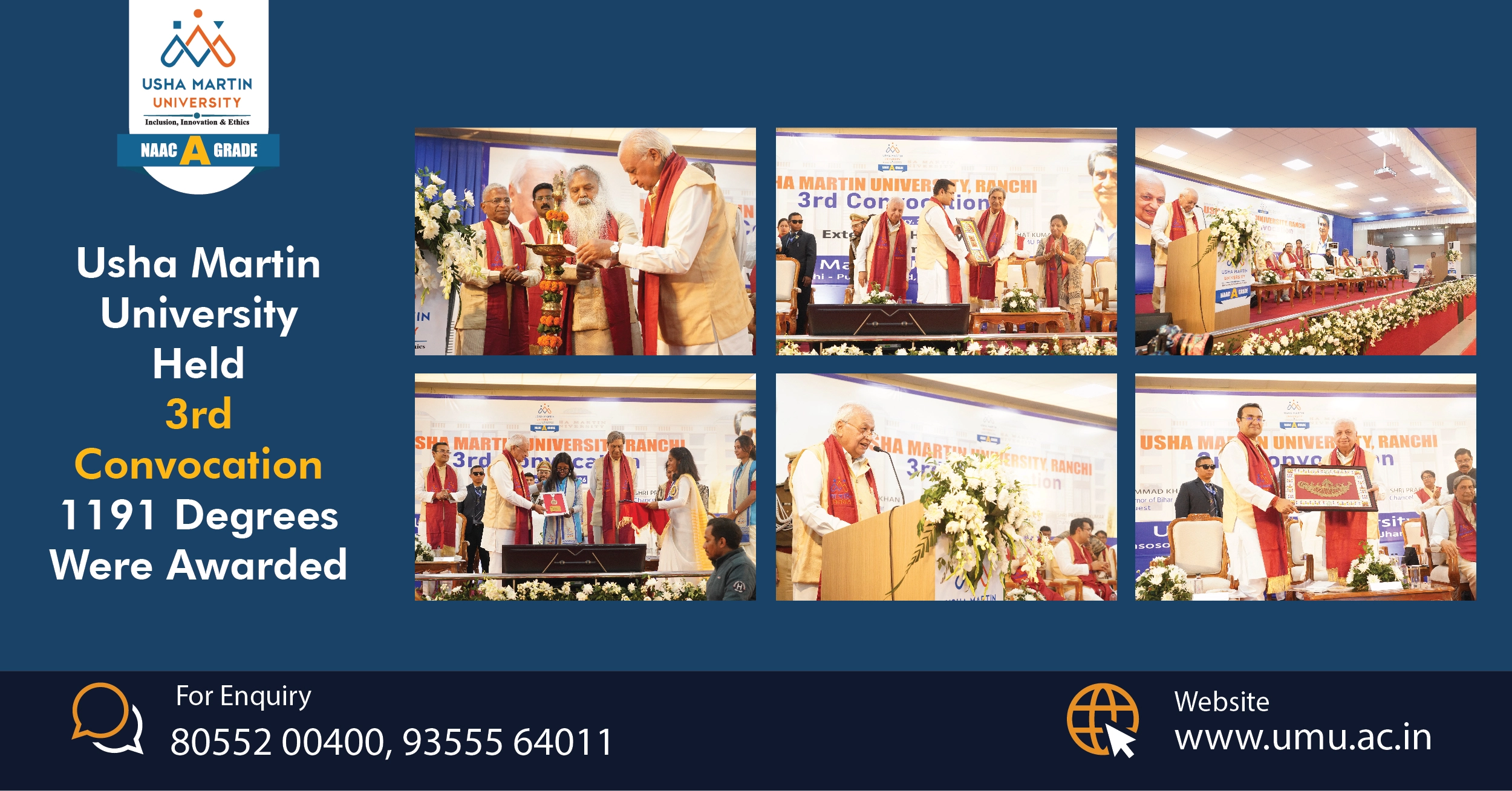 Usha Martin University Held 3rd Convocation; 1191 Degrees Were Awarded