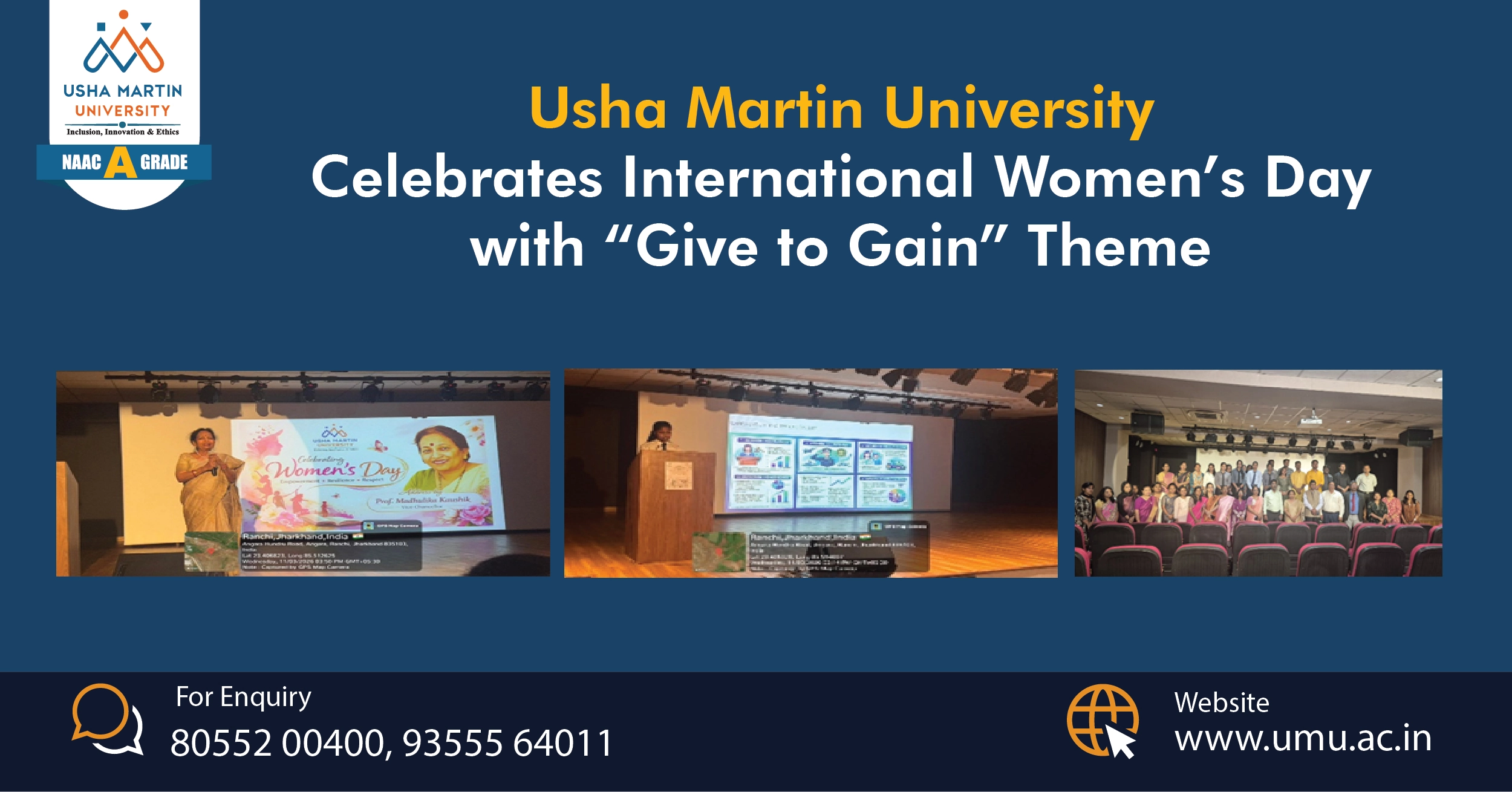 Usha Martin University Celebrates International Women’s Day with “Give to Gain” Theme