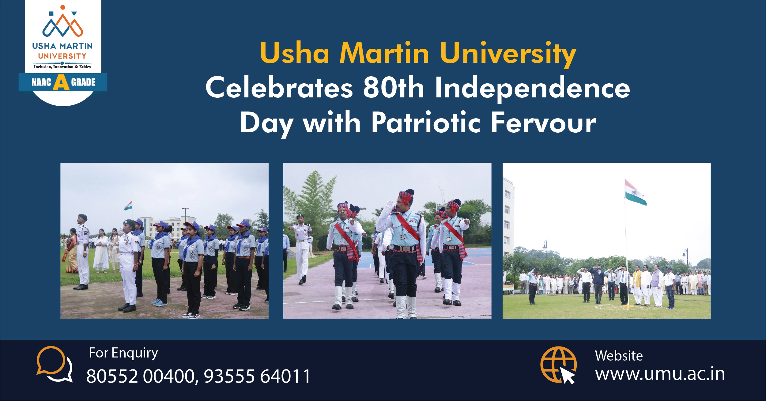Usha Martin University Celebrates 80th Independence Day with Patriotic Fervour