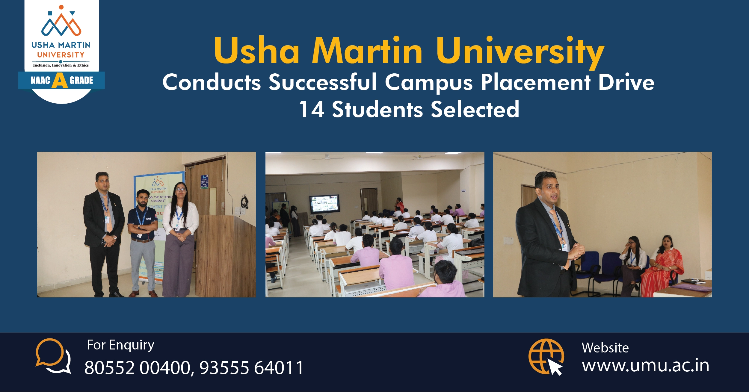 Usha Martin University Conducts Successful Campus Placement Drive | 14 Students Selected