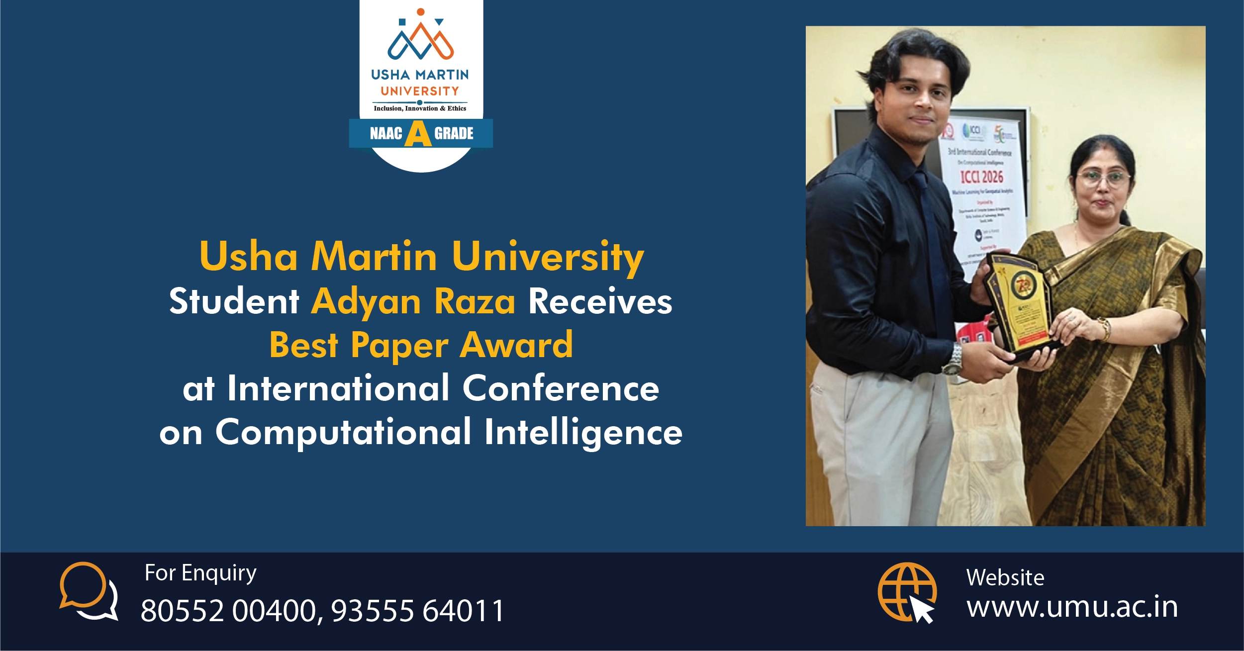 UMU Student Adyan Raza Receives Best Paper Award at International Conference on Computational Intelligence