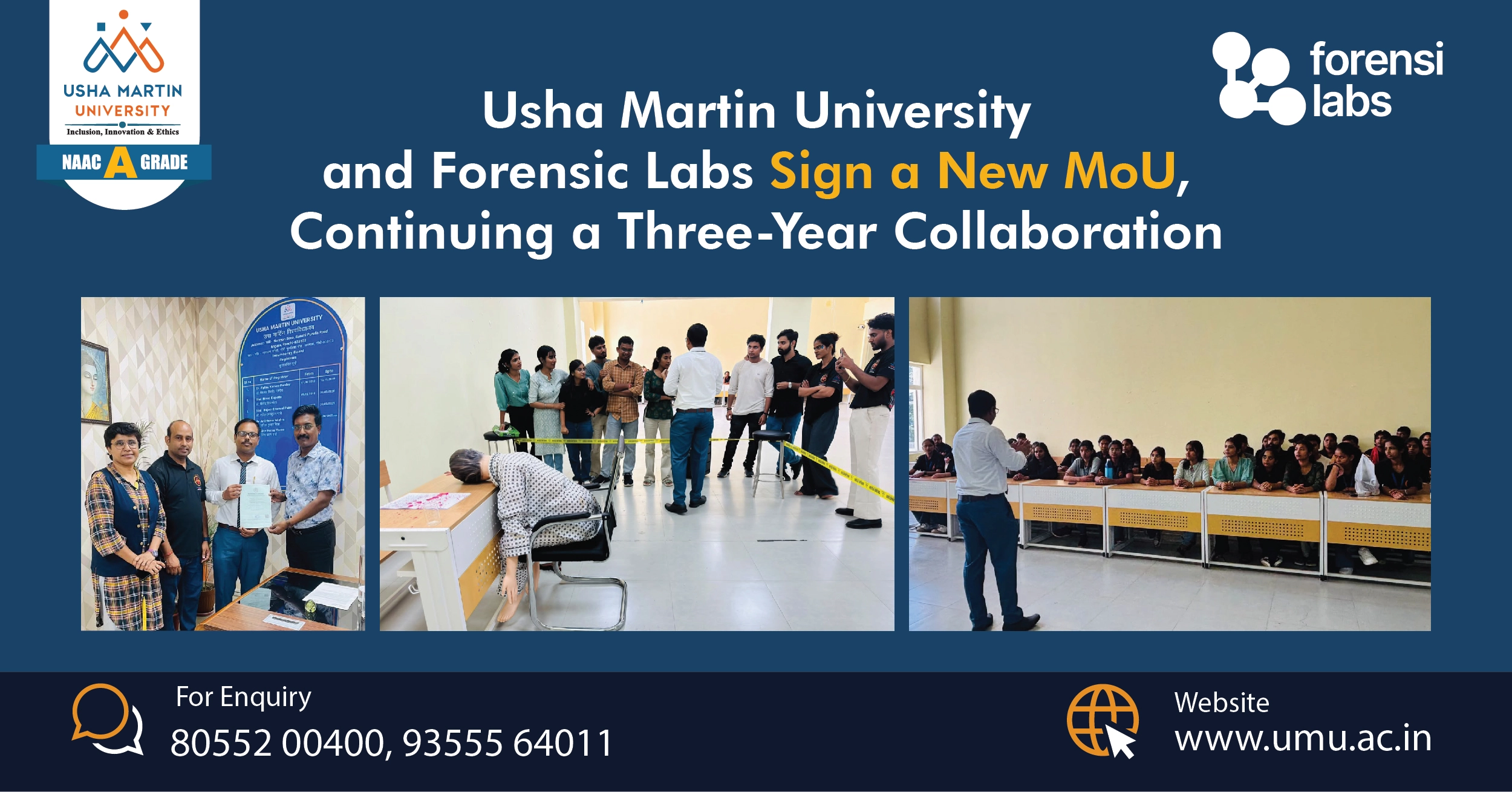 Usha Martin University and Forensi Labs Sign a New MoU, Continuing a Three-Year Collaboration